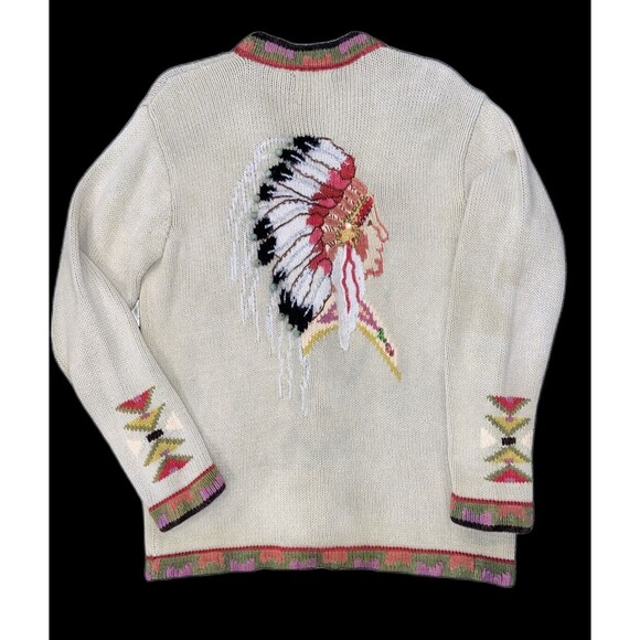 Storybook Knits Ramie Vintage Chief Native Western Cardigan Sweater, Size M - Picture 2 of 15